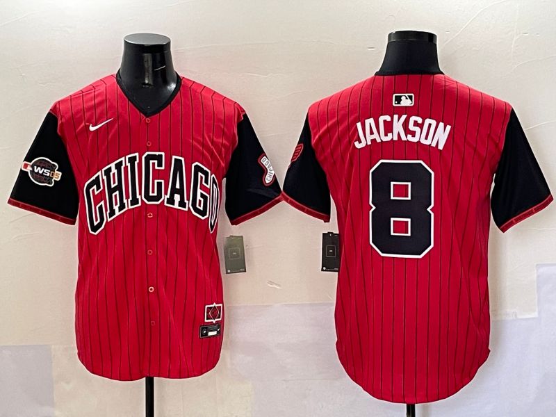Men Chicago White Sox #8 Jackson Red Stripe Joint Name Nike 2025 MLB Jersey style 5->chicago white sox->MLB Jersey